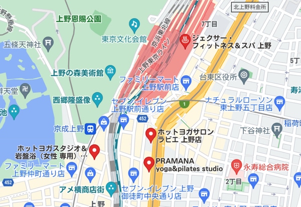 上野駅周辺のホットヨガスタジオ