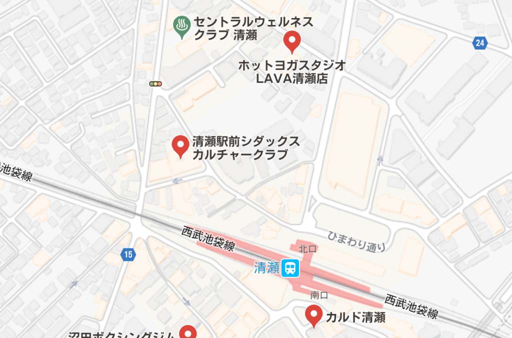 清瀬駅周辺のホットヨガスタジオ比較地図