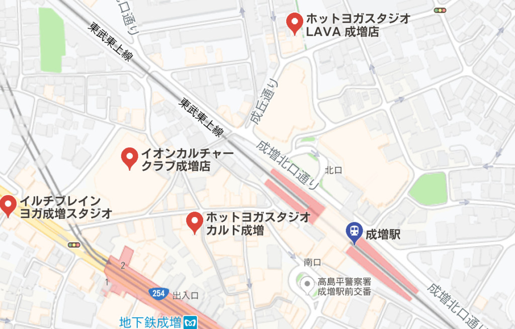 成増駅周辺のホットヨガスタジオ比較地図