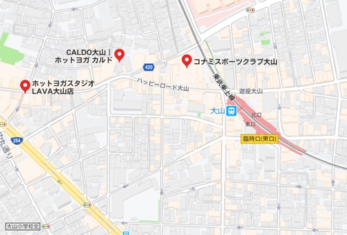 カルド大山店と大山駅周辺のホットヨガスタジオの地図