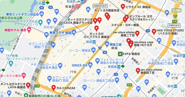 銀座・新橋駅周辺のホットヨガスタジオを比較